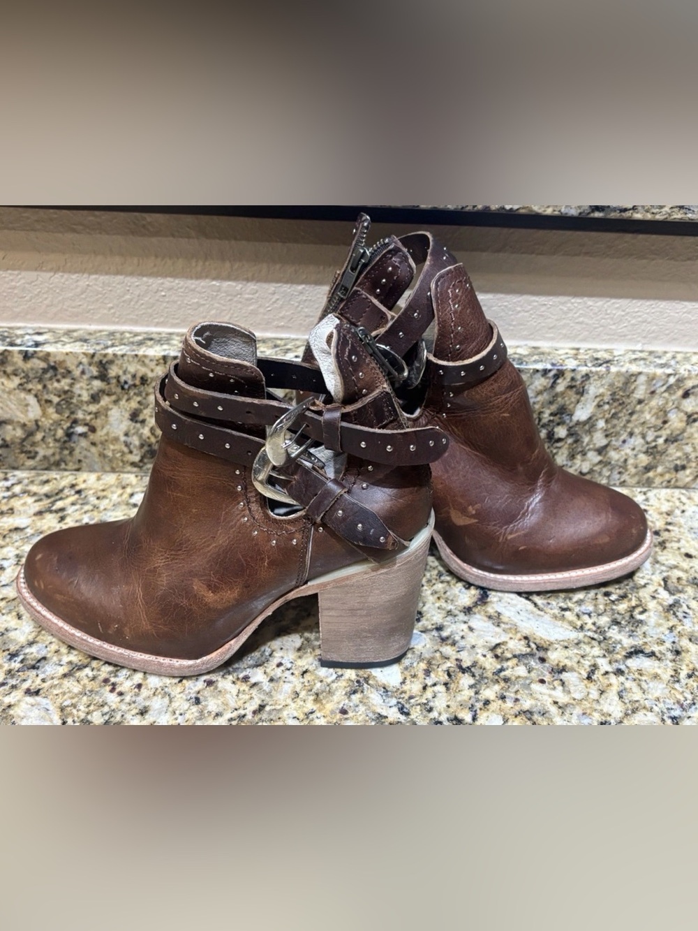 Freebird Womens Boots 8 Rainbow Brown Western Studded Leather Ankle Booties